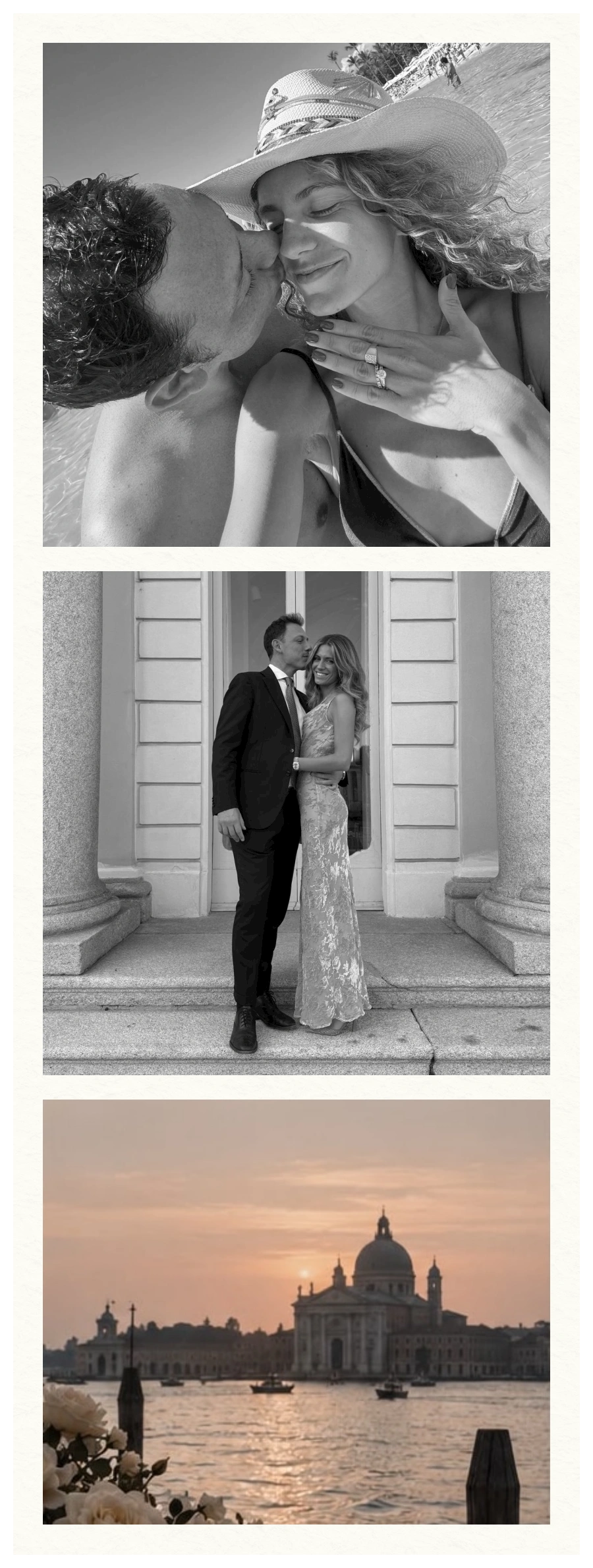 Due fotografie di Mattia e Matilde e una veduta di Venezia